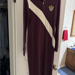 Ralph Lauren Burgundy Long Sleeve Dress with White Stripe